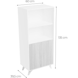 Mueble Bar para Salón, Aparador de Cocina, Color Blanco-Roble, Medidas: 60 cm (An) x 135 cm (Al) x 40 cm (Fon) – Meyvaser