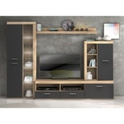 Mueble de Salón Moderno con Leds, Acabado en Cambria - Grafito, Medidas: 260 cm (An) x 191 cm (Al) 47,5 cm (Fon) Meyvaser