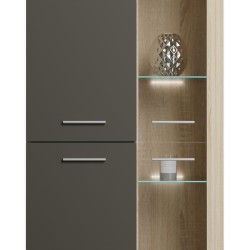 Mueble de Salón Moderno con Leds, Acabado en Cambria - Grafito, Medidas: 260 cm (An) x 191 cm (Al) 47,5 cm (Fon) Meyvaser