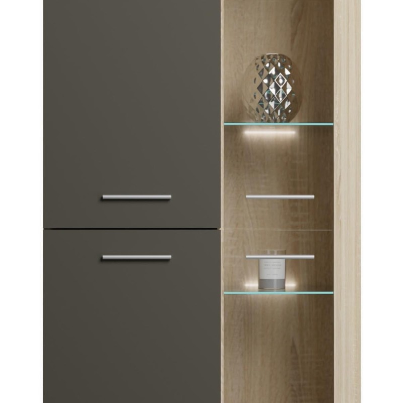 Mueble de Salón Moderno con Leds, Acabado en Cambria - Grafito, Medidas: 260 cm (An) x 191 cm (Al) 47,5 cm (Fon) Meyvaser