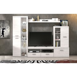 Mueble de Salón Moderno con Leds,Acabado en Andersen Pino, Medidas: 260 cm (An) x 191 cm (Al) 47,5 cm (Fon) Meyvaser