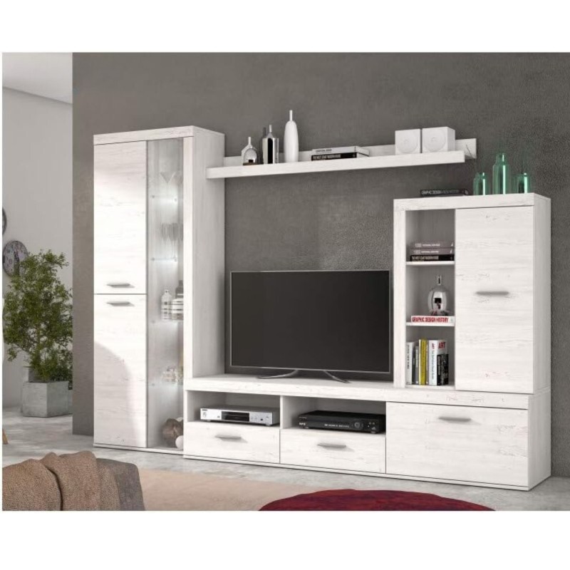 Mueble de Salón Moderno con Leds,Acabado en Andersen Pino, Medidas: 260 cm (An) x 191 cm (Al) 47,5 cm (Fon) Meyvaser