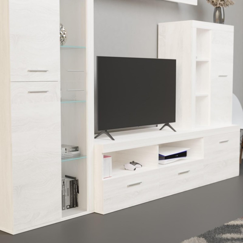 Mueble de Salón Moderno con Leds,Acabado en Andersen Pino, Medidas: 260 cm (An) x 191 cm (Al) 47,5 cm (Fon) Meyvaser