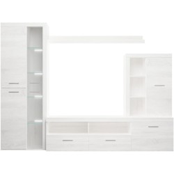 Mueble de Salón Moderno con Leds,Acabado en Andersen Pino, Medidas: 260 cm (An) x 191 cm (Al) 47,5 cm (Fon) Meyvaser