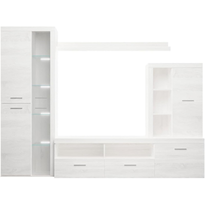 Mueble de Salón Moderno con Leds,Acabado en Andersen Pino, Medidas: 260 cm (An) x 191 cm (Al) 47,5 cm (Fon) Meyvaser