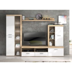 Mueble de Salón Moderno con Leds, Acabado en Cambria - Blanco, Medidas: 260 cm (An) x 191 cm (Al) 47,5 cm (Fo) Meyvaser