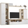 Mueble de Salón Moderno con Leds, Acabado en Cambria - Blanco, Medidas: 260 cm (An) x 191 cm (Al) 47,5 cm (Fo) Meyvaser