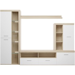 Mueble de Salón Moderno con Leds, Acabado en Cambria - Blanco, Medidas: 260 cm (An) x 191 cm (Al) 47,5 cm (Fo) Meyvaser