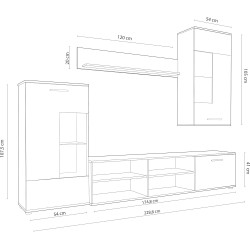 Mueble de Salón Moderno con Leds, Acabado en Cambria, Medidas: 229 cm (An) x 200 cm (Al) 38 cm (Fon) - Meyvaser