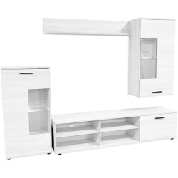Mueble de Salón Moderno con Leds, Acabado en Andersen, Medidas: 229 cm (An) x 200 cm (Al) 38 cm (Fon) - Meyvaser