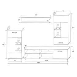 Mueble de Salón Moderno con Leds, Acabado en Andersen, Medidas: 229 cm (An) x 200 cm (Al) 38 cm (Fon) - Meyvaser