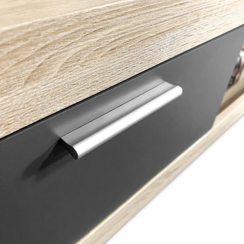 Meyvaser Mueble de salón y TV Moderno con Leds Color Cambria y Grafito Módulo de Comedor 259 Cm