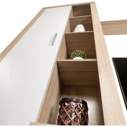 Meyvaser Mueble de salón y TV Composición de salón grande 263 Cm Cambrian-Blanco en madera de gran calidad