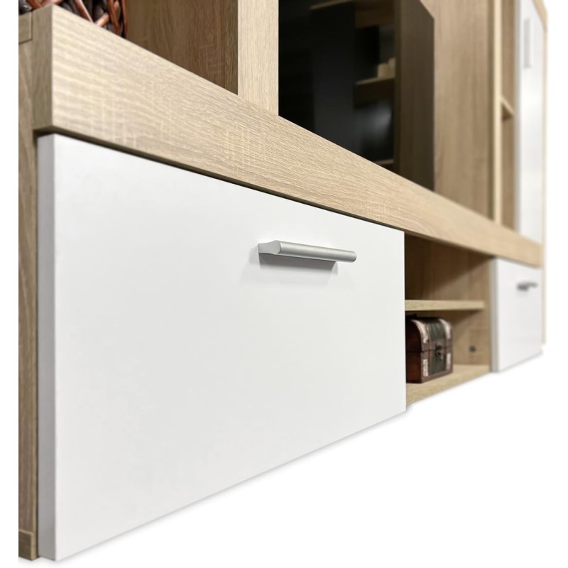 Meyvaser Mueble de salón y TV Composición de salón grande 263 Cm Cambrian-Blanco en madera de gran calidad