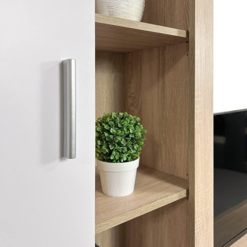 Meyvaser Mueble de salón y TV Composición de salón grande 263 Cm Cambrian-Blanco en madera de gran calidad