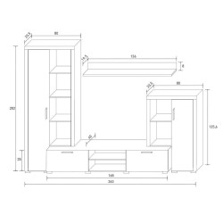 Meyvaser Mueble de salón y TV Composición de salón grande 263 Cm Cambrian-Blanco en madera de gran calidad