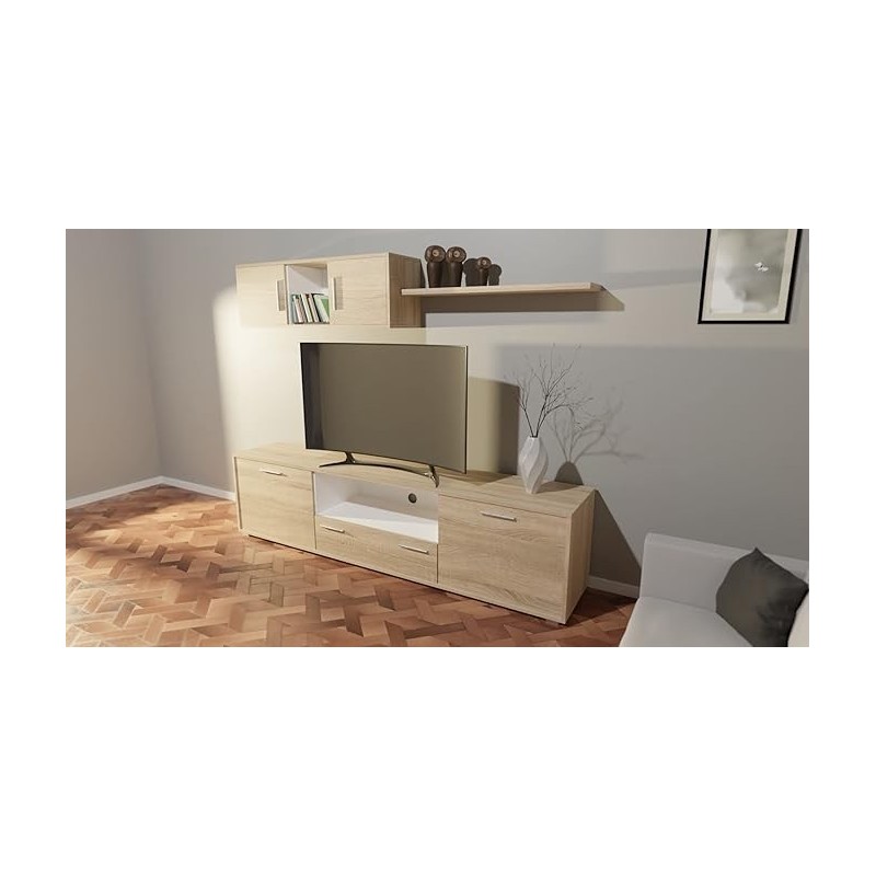 Meyvaser Mueble de salón y TV Composición para salón 200 cm Color Cambrian y Gran Espacio de Almacenamiento