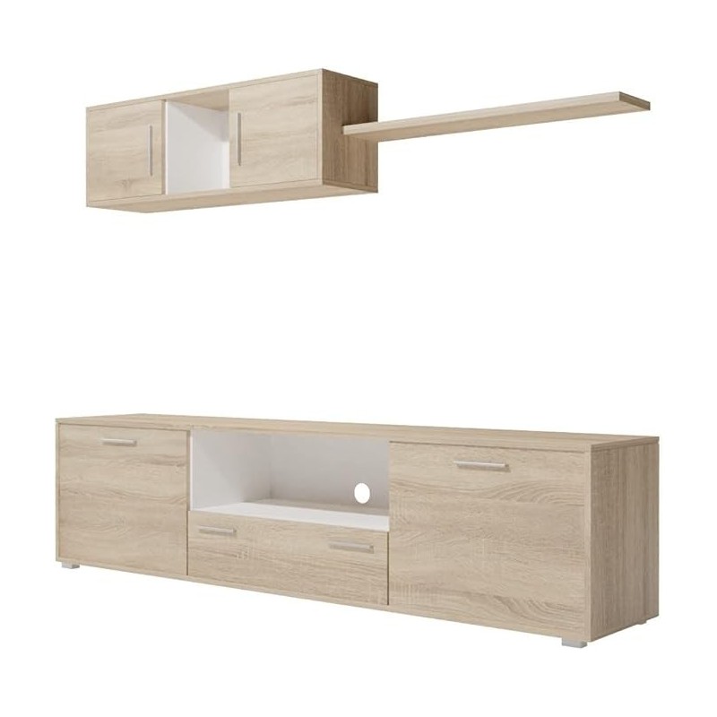 Meyvaser Mueble de salón y TV Composición para salón 200 cm Color Cambrian y Gran Espacio de Almacenamiento