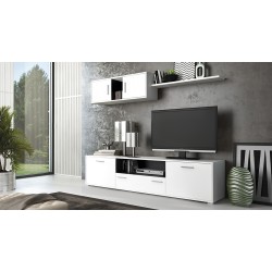 Meyvaser Mueble de salón y TV Composición para salón 200 Cm Color Blanco Gran Espacio Almacenamiento