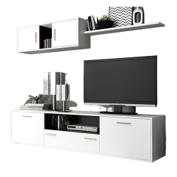 Meyvaser Mueble de salón y TV Composición para salón 200 Cm Color Blanco Gran Espacio Almacenamiento