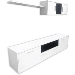 Meyvaser Mueble de salón y TV Composición para salón 200 Cm Color Blanco Gran Espacio Almacenamiento