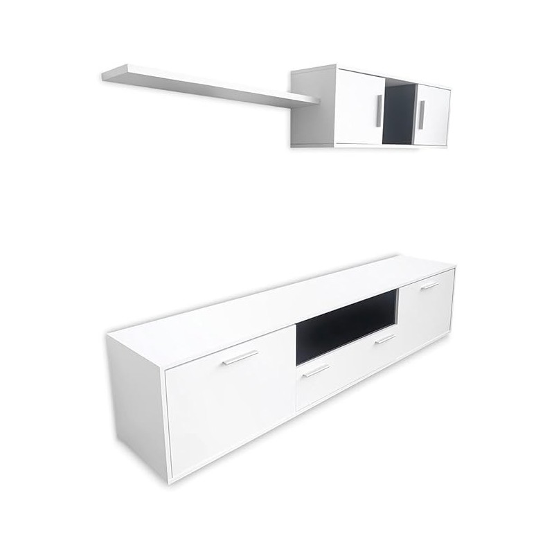 Meyvaser Mueble de salón y TV Composición para salón 200 Cm Color Blanco Gran Espacio Almacenamiento
