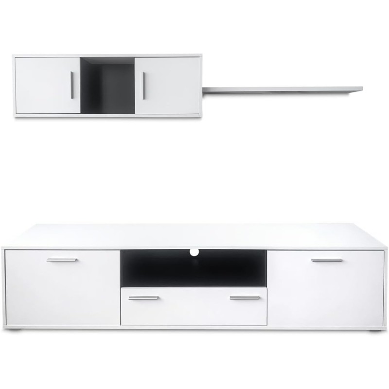 Meyvaser Mueble de salón y TV Composición para salón 200 Cm Color Blanco Gran Espacio Almacenamiento