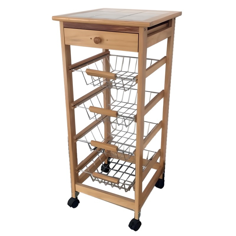 Carrito Verdulero Frutero Cocina 4 cestas y Cajon cubertero 2 miel