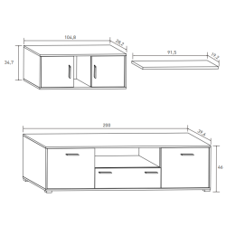 Meyvaser Mueble de salón y TV Composición para salón 200 Cm Color Blanco Gran Espacio Almacenamiento