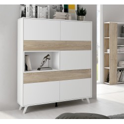 Mueble Vitrina para Salón o Comedor, Aparador cocina, Color Roble y Blanco, Medidas: 120 cm (An) x 150 cm (Al) x 40 cm (Fon)