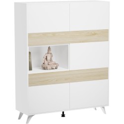 Mueble Vitrina para Salón o Comedor, Aparador cocina, Color Roble y Blanco, Medidas: 120 cm (An) x 150 cm (Al) x 40 cm (Fon)