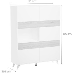 Mueble Vitrina para Salón o Comedor, Aparador cocina, Color Roble y Blanco, Medidas: 120 cm (An) x 150 cm (Al) x 40 cm (Fon)