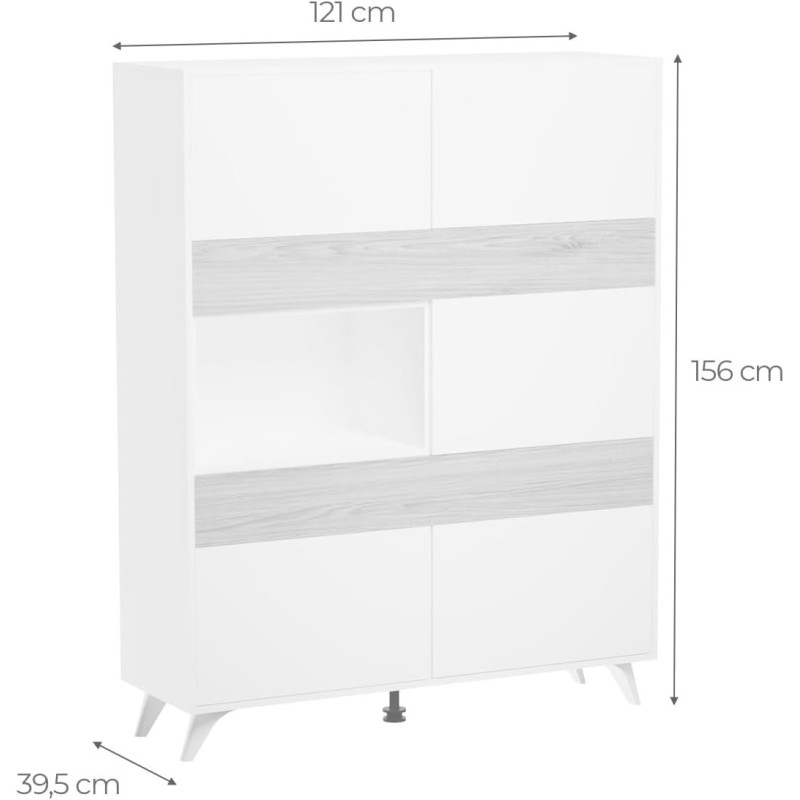 Mueble Vitrina para Salón o Comedor, Aparador cocina, Color Roble y Blanco, Medidas: 120 cm (An) x 150 cm (Al) x 40 cm (Fon)