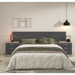 Pack Cabecero y 2 Mesitas de Noche, Acabado en Cambria y Grafito, Medidas: 220 cm (An) x 50 cm (Al) x 35 cm (Fo