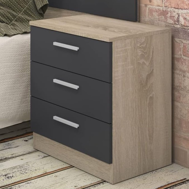 Pack Cabecero y 2 Mesitas de Noche, Acabado en Cambria y Grafito, Medidas: 220 cm (An) x 50 cm (Al) x 35 cm (Fo