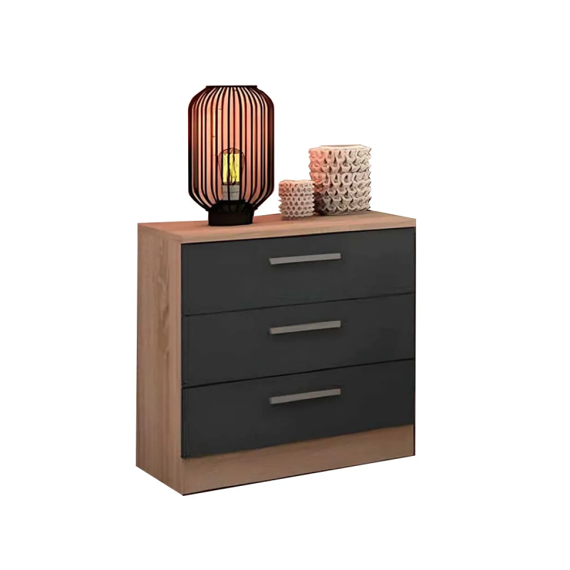 Pack Cabecero y 2 Mesitas de Noche, Acabado en Cambria y Grafito, Medidas: 220 cm (An) x 50 cm (Al) x 35 cm (Fo