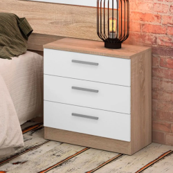 Pack Cabecero y 2 Mesitas de Noche, Acabado en Cambria y Blanco, 220 cm (An)x50 cm(Al)x 35 cm(Fon) - Meyvaser