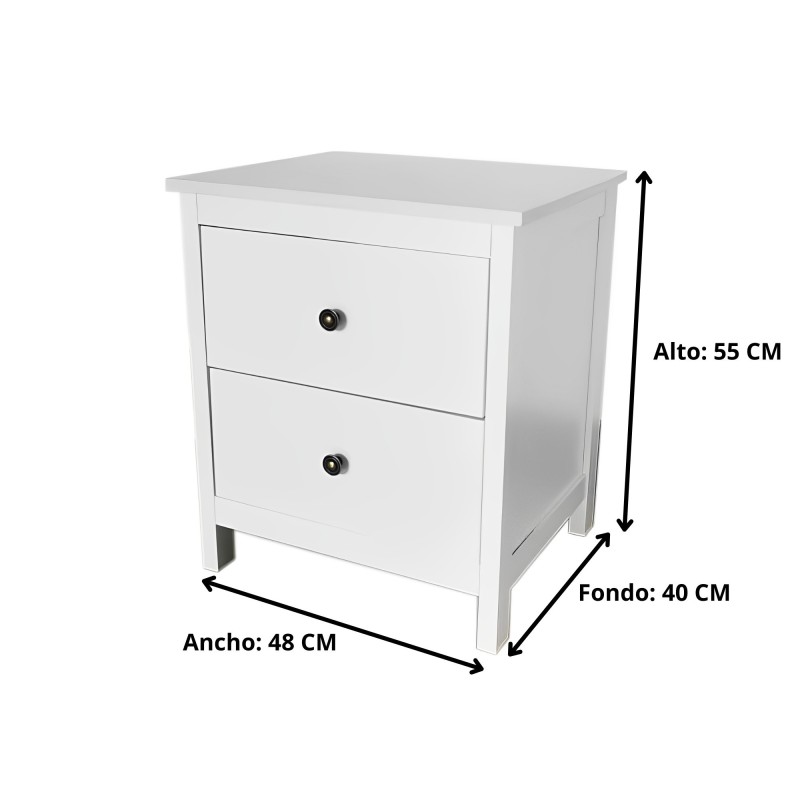 SALDO: Mesilla de Noche 2 Cajones Blanco 55cm x 48cm x 40cm