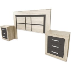 Pack Cabecero de 160 x 120 cm + 2 Mesitas de Noche| Color Cambria y Grafito (para Cama de 135-140 o 160)