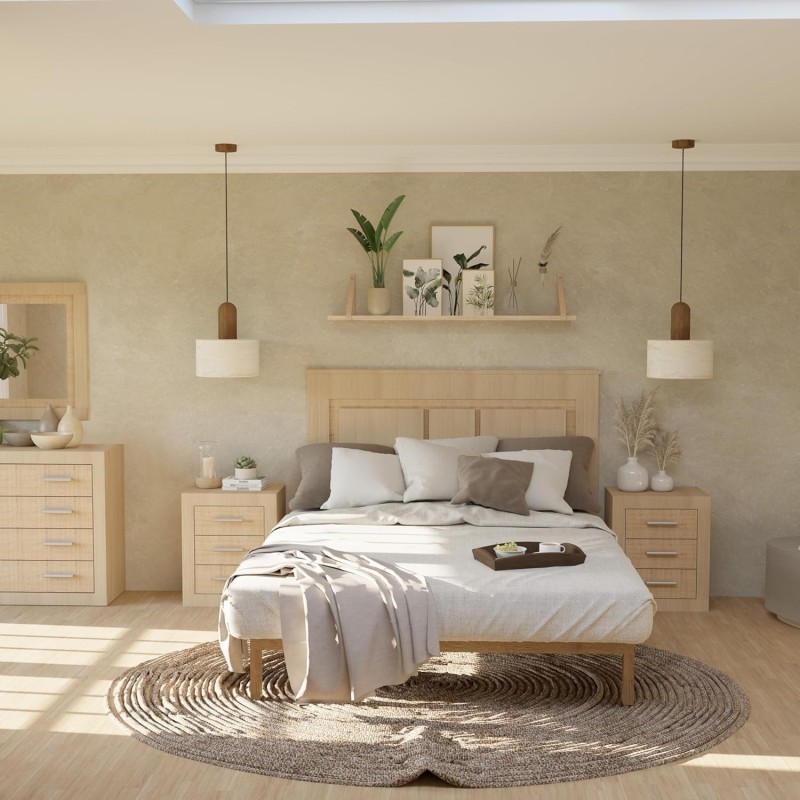 Pack Cabecero de 160 x 120 cm + 2 Mesitas de Noche | Dormitorio Completo | Color Puccini y Textil (para Cama de 135-140 o 160)