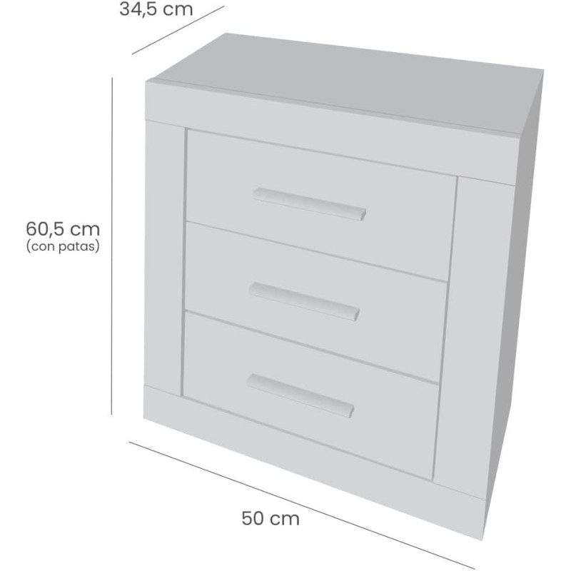 Mesita de Noche, Mesilla de Dormitorio, Color Madera, Medidas: 50 cm (Largo) x 34,6 cm (Fondo) x 60 cm (Alto)