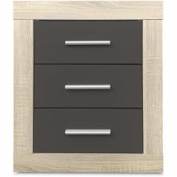 Mesita de Noche, Mesilla de Dormitorio, Color Cambria y Grafito, Medidas: 50 cm (Largo) x 34,6 cm (Fondo) x 60 cm (Alto)