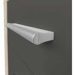 Mesita de Noche, Mesilla de Dormitorio, Color Cambria y Grafito, Medidas: 50 cm (Largo) x 34,6 cm (Fondo) x 60 cm (Alto)