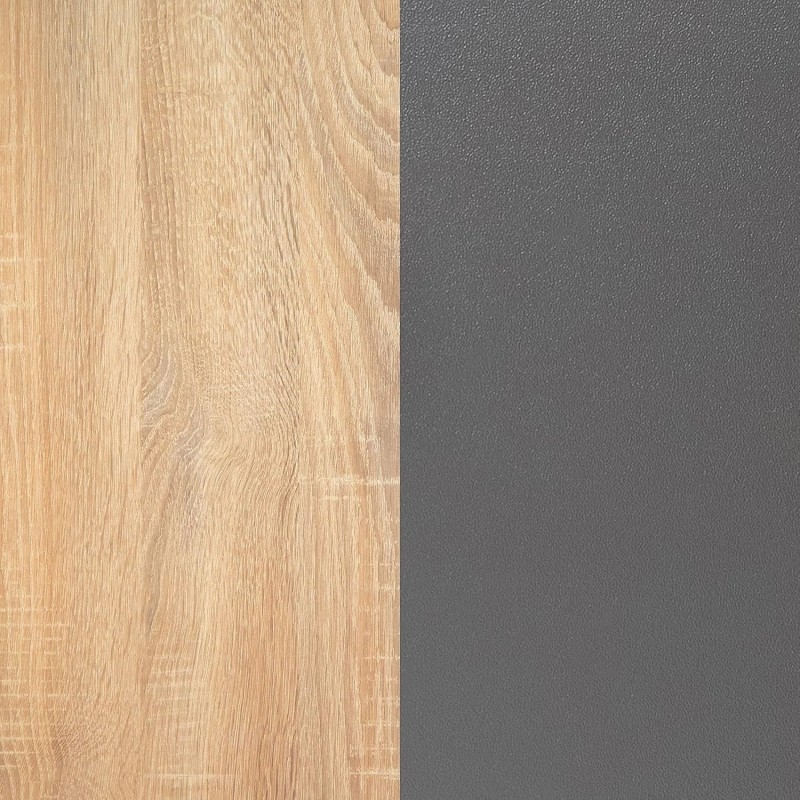 Mesita de Noche, Mesilla de Dormitorio, Color Cambria y Grafito, Medidas: 50 cm (Largo) x 34,6 cm (Fondo) x 60 cm (Alto)