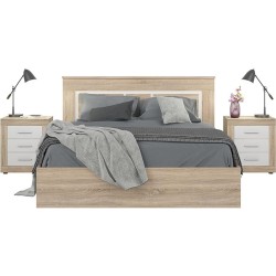 Mesita de Noche, Mesilla de Dormitorio, Acabado en Color Cambria y Blanco, Medidas: 50 cm (Lar) x 34,6 cm (Fon) x 60 cm (Al)