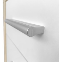 Mesita de Noche, Mesilla de Dormitorio, Acabado en Color Cambria y Blanco, Medidas: 50 cm (Lar) x 34,6 cm (Fon) x 60 cm (Al)