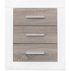 Mesita de Noche, Mesilla de Dormitorio, Color Pino y Gris, Medidas: 50 cm (Lar) x 34,6 cm (Fon) x 60 cm (Al)