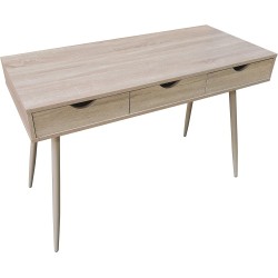 Mesa Escritorio Roble con 3 Cajones y Patas Estilo Escandinavo – Compacta y Funcional, 110x50x75 cm