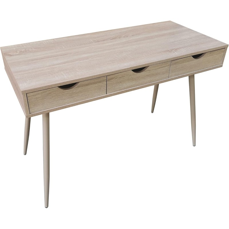 Mesa Escritorio Roble con 3 Cajones y Patas Estilo Escandinavo – Compacta y Funcional, 110x50x75 cm