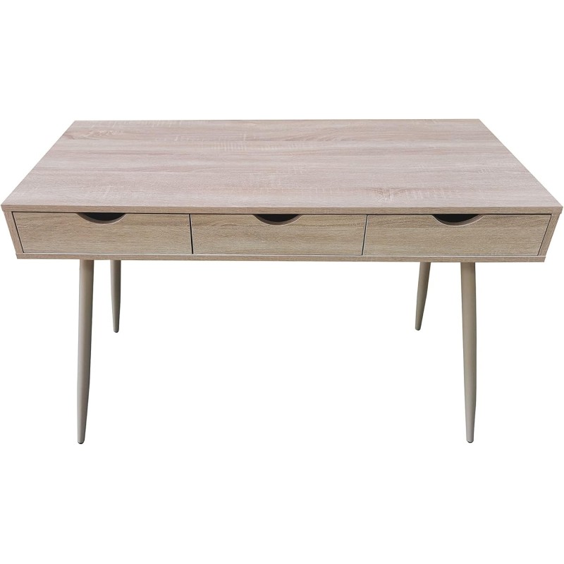Mesa Escritorio Roble con 3 Cajones y Patas Estilo Escandinavo – Compacta y Funcional, 110x50x75 cm